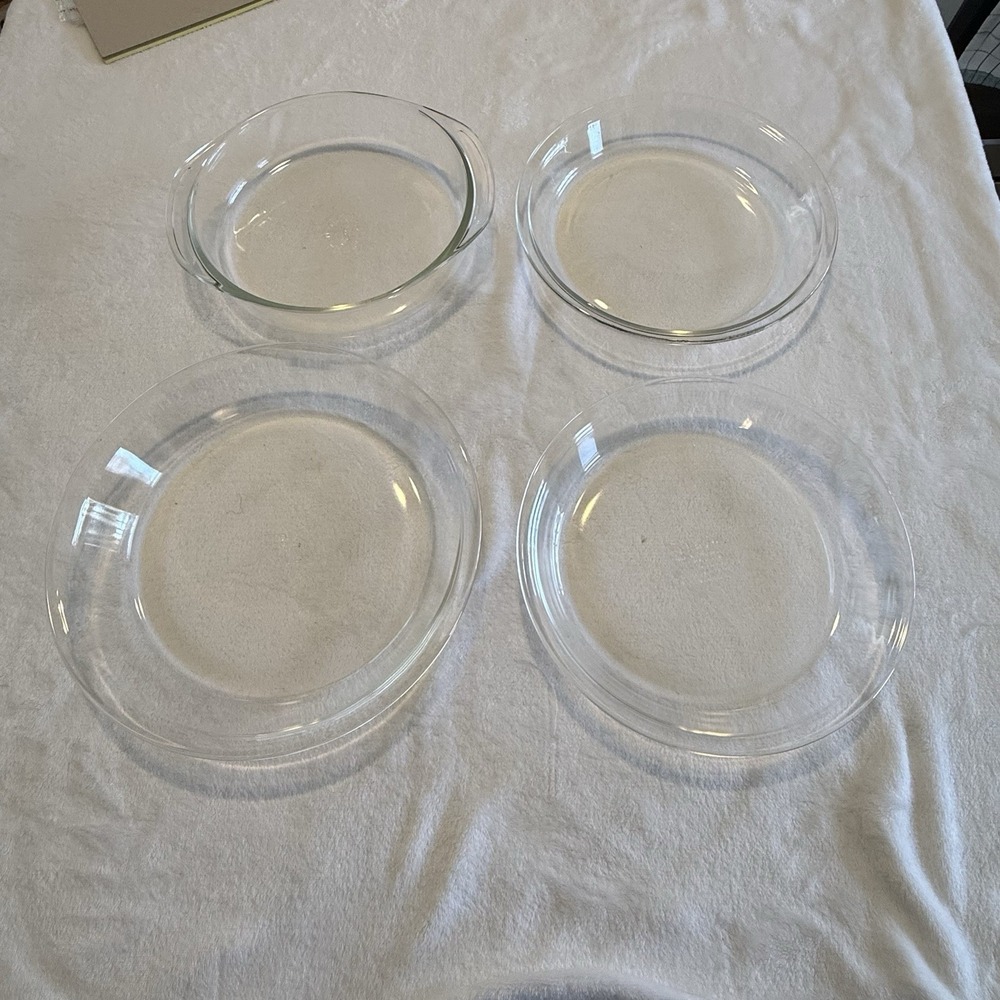 Vintage PYREX Clear Glass Bakeware Lot 221 209 210 Pie Plates Cake Dish USA